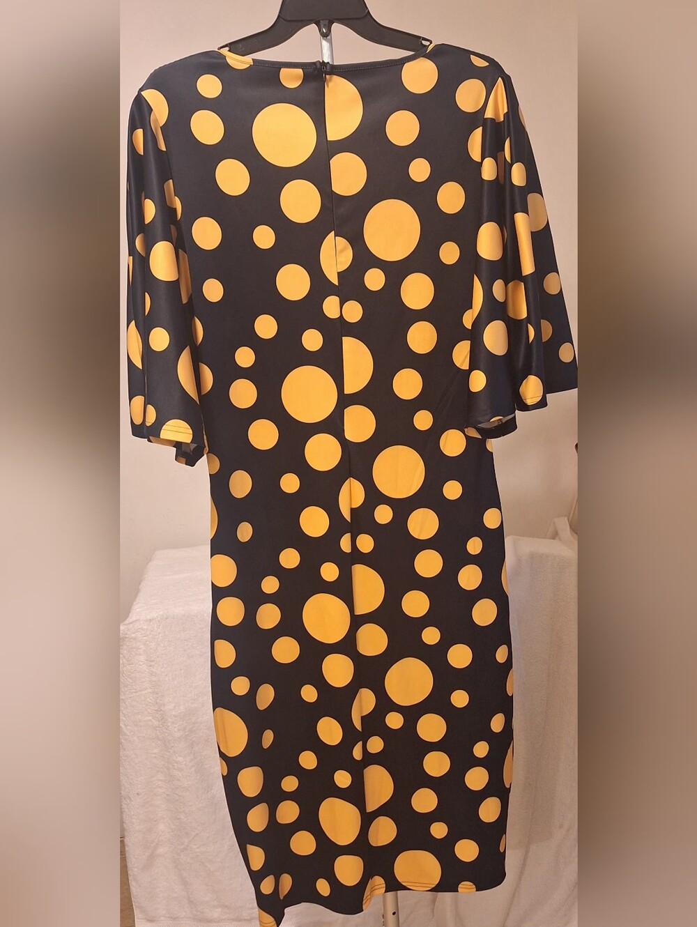 Black and Yellow Polka Dot Women's Dress - Plus Size - Picture 6 of 7